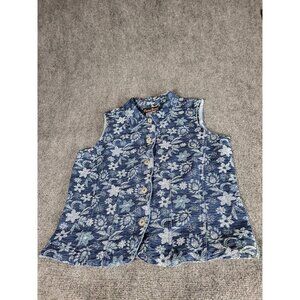 Vintage Cactus Flower Vest STRETCH DENIM Size‎ M Jacquard FLORAL Embroidered